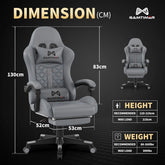 Gaming Chair with Footrest, Ergonomic Computer Chairs, Reclining High Back PU Leather Racing Gamer Chair with Headrest and Lumbar Support, Height Adjustable Video Game Chair for Adult, Gray