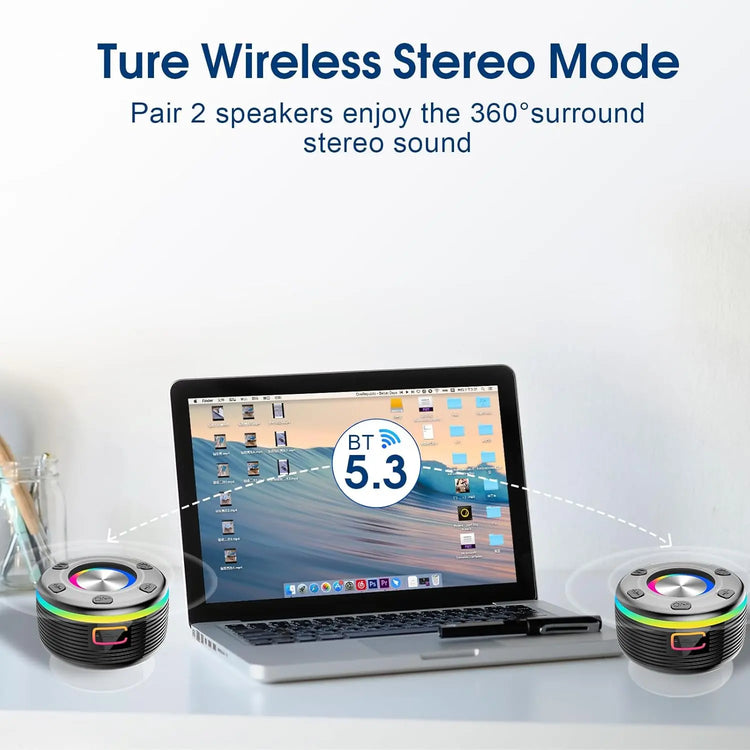 OYIB Bluetooth Shower Speaker, Portable Bluetooth Speaker with 360° Surround Sound, RGB Lights, Built-in Mic, IPX7 Waterproof Wireless Speaker with Suction Cup for Party/Outdoor/Bathroom/Travel Black