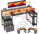 BEXEVUE L Shaped Gaming Desk, 100x70 cm Computer Desk with Storage Bag, Office Desk Small Writing Table with Large Reversible Storage Shelves, Workstation for Study Play Work Home Office, Black