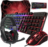 Gaming Keyboard and Mouse and Mouse pad and Gaming Headset, Wired LED RGB Backlight Bundle for PC Gamers Users - 4 in 1 Gift Box Edition Hornet RX-250