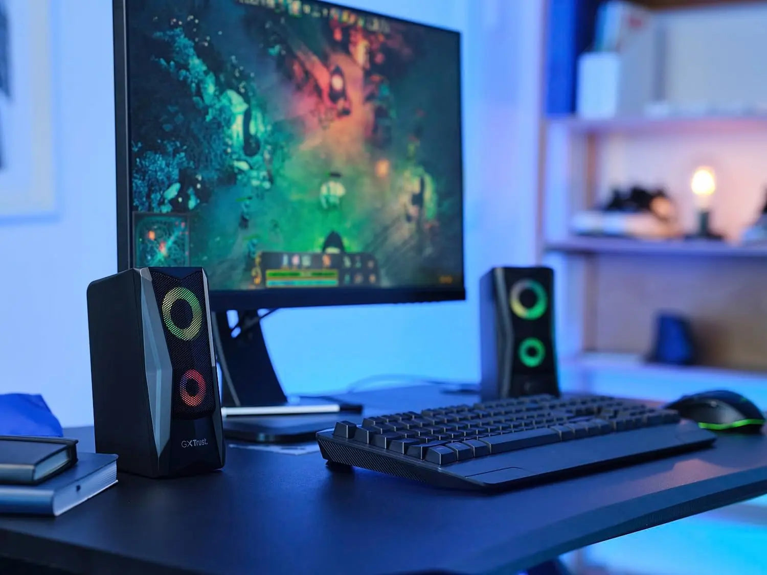 Trust Gaming GXT 606B Javv PC Speakers 2.0 with RGB Lights, 12W (6W RMS), 3.5 mm Jack, Metal Grille, USB Powered Gamer Sound System, Compact Stereo Computer Speakers for Desktop/Laptop - Black