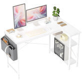 BEXEVUE L Shaped Gaming Desk, 100x70 cm Computer Desk with Storage Bag, Office Desk Small Writing Table with Large Reversible Storage Shelves, Workstation for Study Play Work Home Office, Black