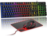 Gaming Keyboard and Mouse Set, UK Layout, RGB Backlit Wired Keyboard, Ergonomic 4-Color LED Gaming Mouse, Large Mousepad, USB Plug & Play for PC, Mac, PS4, Xbox