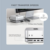 SATECHI Mac Mini M4 Hub & Stand with NVMe SSD Enclosure, Dock with 2 USB-A Up to 10Gbps Ports, USB-A Data Port, SD Card Reader for Mac Mini M4, M4 Pro - Silver