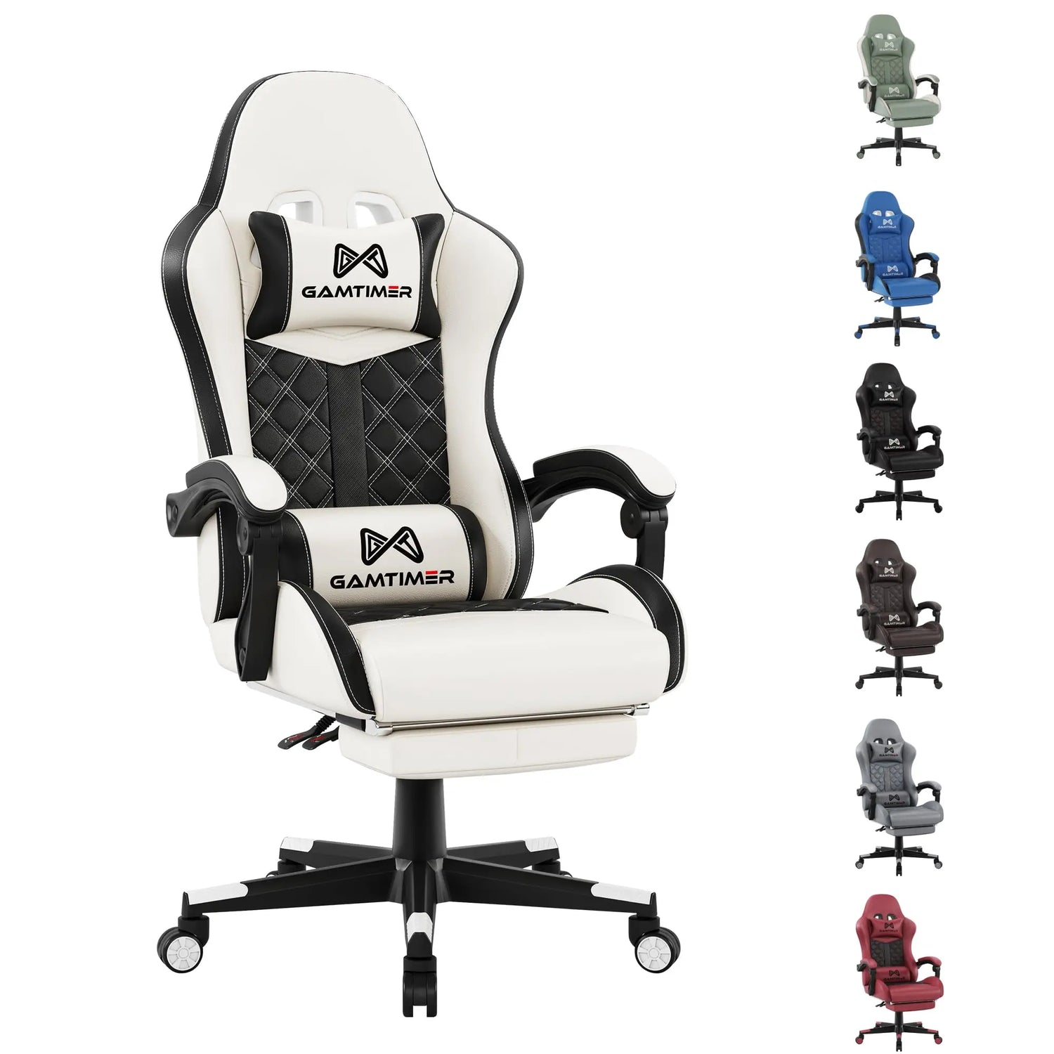 Gaming Chair with Footrest, Ergonomic Computer Chairs, Reclining High Back PU Leather Racing Gamer Chair with Headrest and Lumbar Support, Height Adjustable Video Game Chair for Adult, Gray
