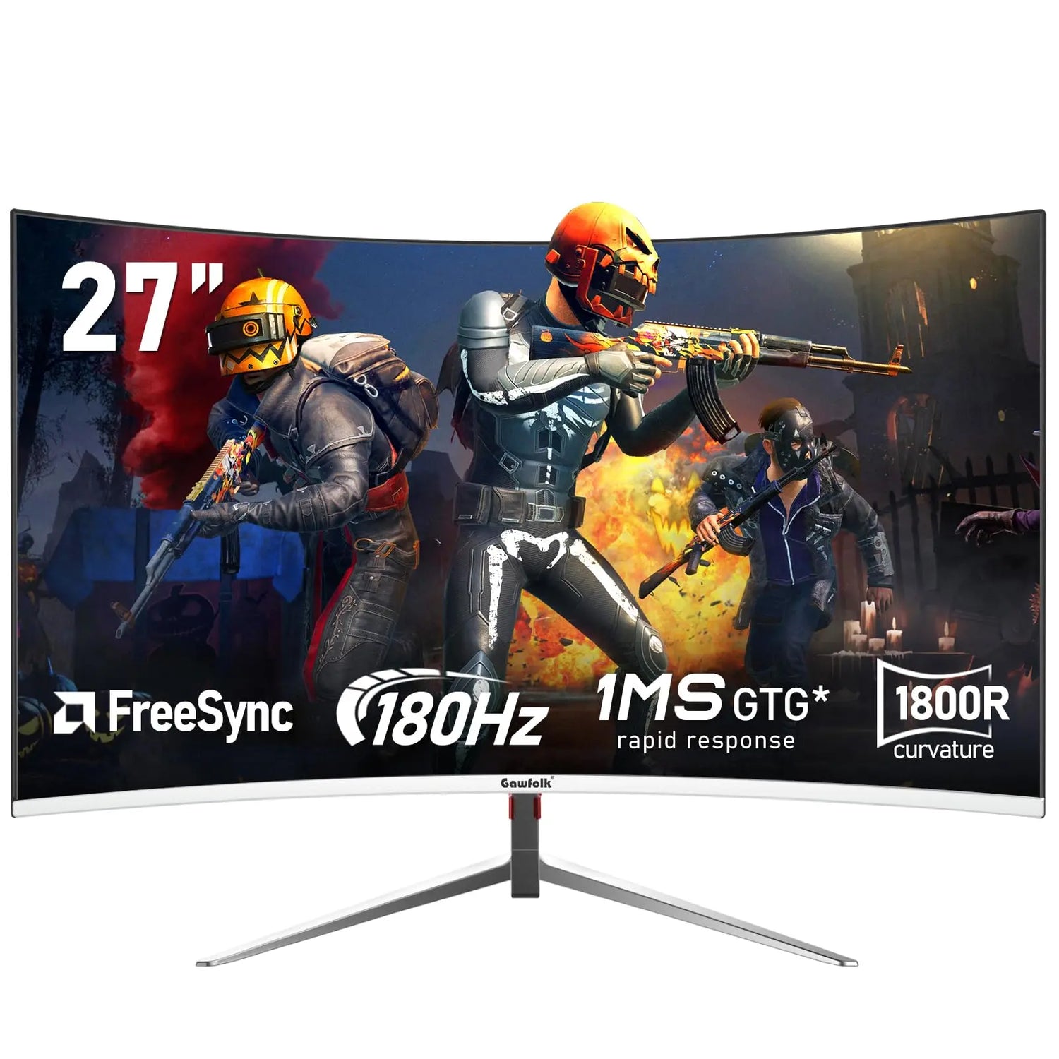 Gawfolk 24.5-inch PC Screen, Curved(3000R) 120hz Gaming Monitor with Built-in Speakers FHD 1080p 1ms Bezel-less, 98% sRGB, 178° Wide Angle, HDMI、VGA, Compatible with Wall Mounted VESA 75*75MM - Black
