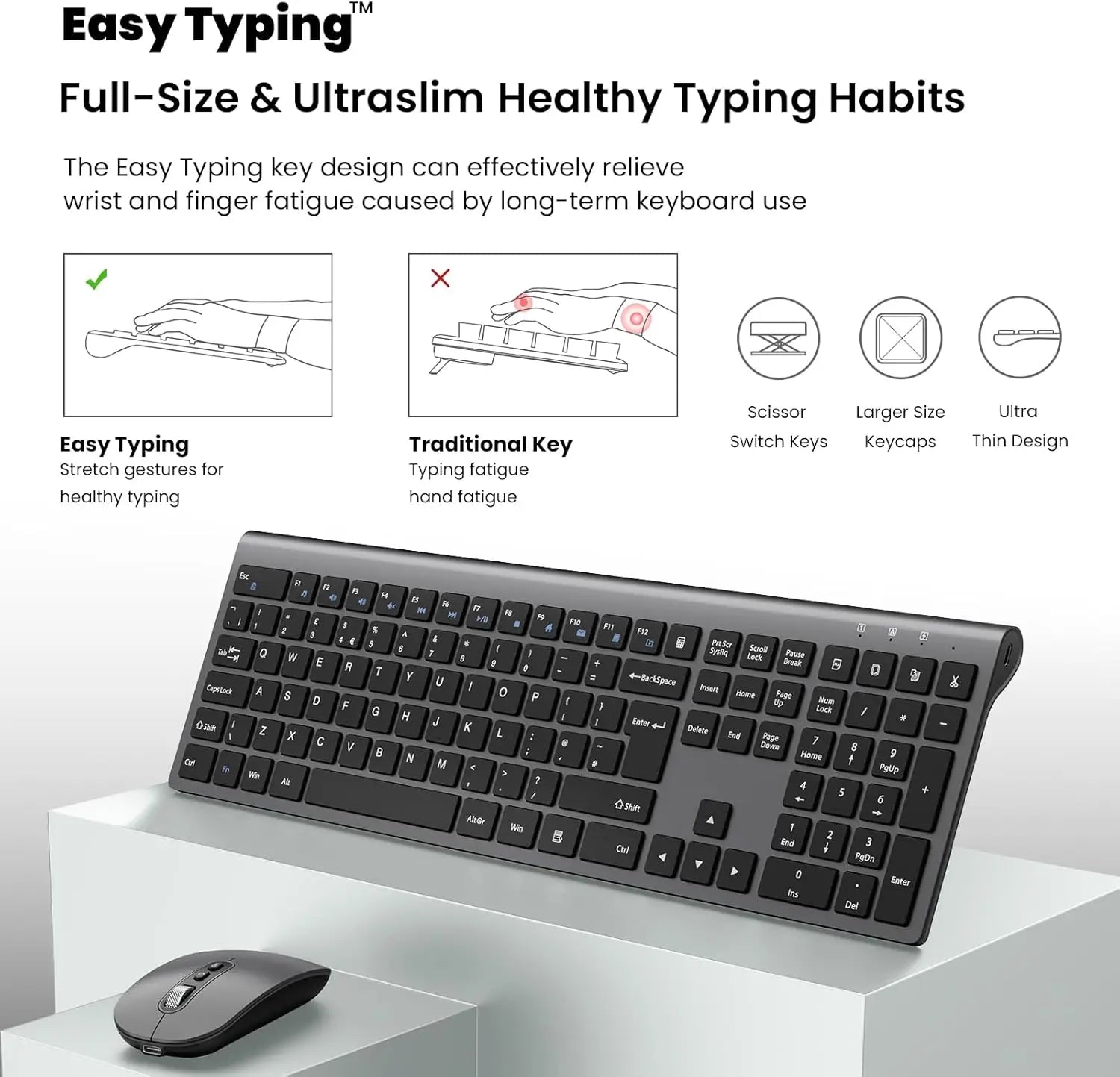 EasyTyping Rechargeable Wireless Keyboard and Mouse - Type with Ease & Double Your Efficiency - High-end Laptop Keyboard Technology -Full Size & Noiseless Design, say goodbye to typing troubles