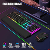 RedThunder K10 Wired Gaming Keyboard and Mouse Combo, UK Layout, True RGB Backlight, Soft Leather Wrist Rest, Mechanical Feel Ergonomic Anti-Ghosting Keyboard + 7D 7200 DPI Mouse for PC Mac (Black)