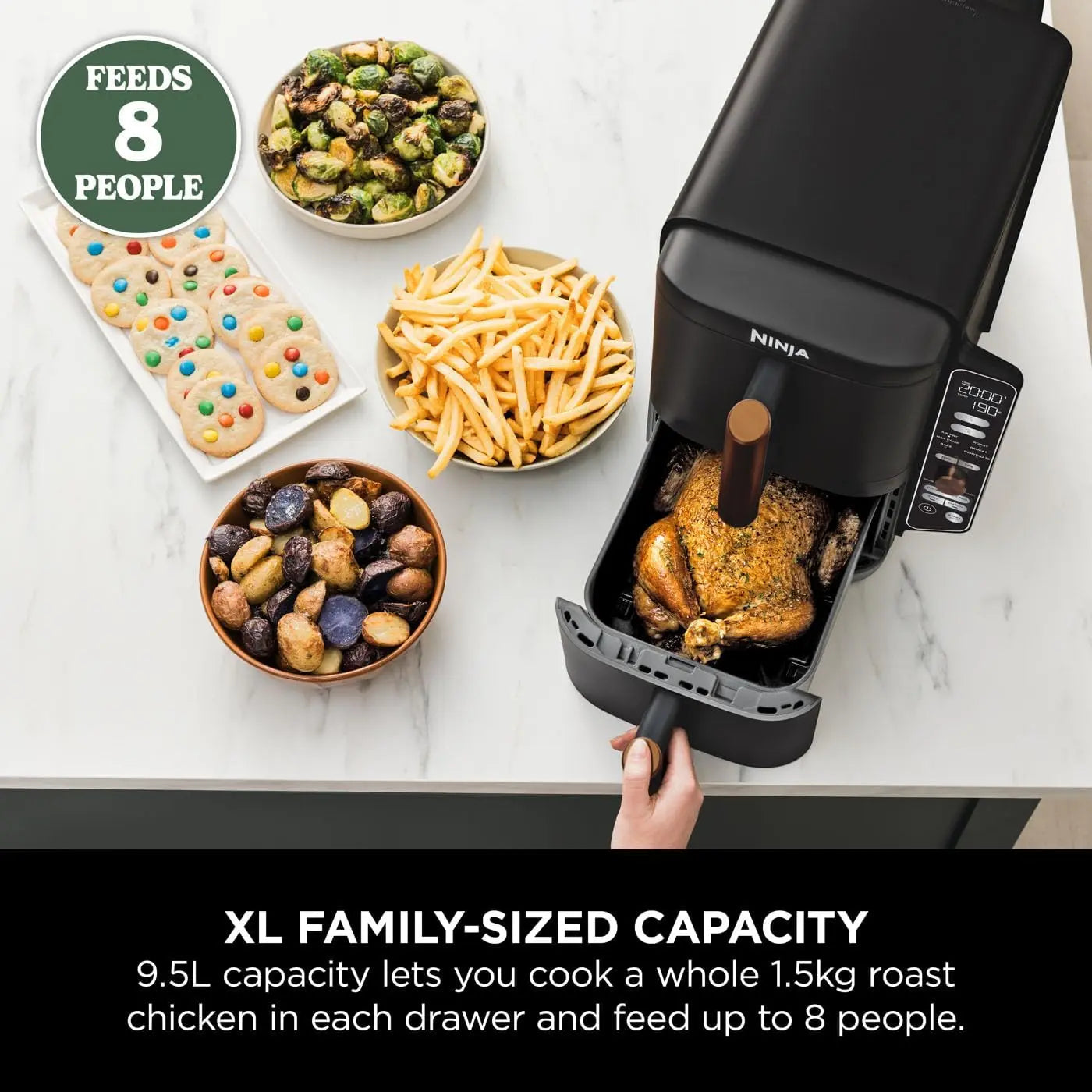 Ninja Double Stack XL Air Fryer, Vertical Dual Drawer Air Fryer with 4 cooking levels, 2 Drawers & 2 Racks, Space Saving Design, 9.5L Capacity, 6 Cooking Functions, 8 Portions, Copper Black SL400UKCP