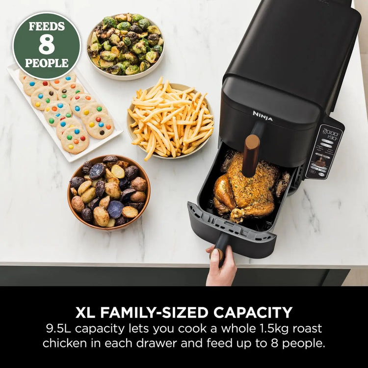 Ninja Double Stack XL Air Fryer, Vertical Dual Drawer Air Fryer with 4 cooking levels, 2 Drawers & 2 Racks, Space Saving Design, 9.5L Capacity, 6 Cooking Functions, 8 Portions, Copper Black SL400UKCP