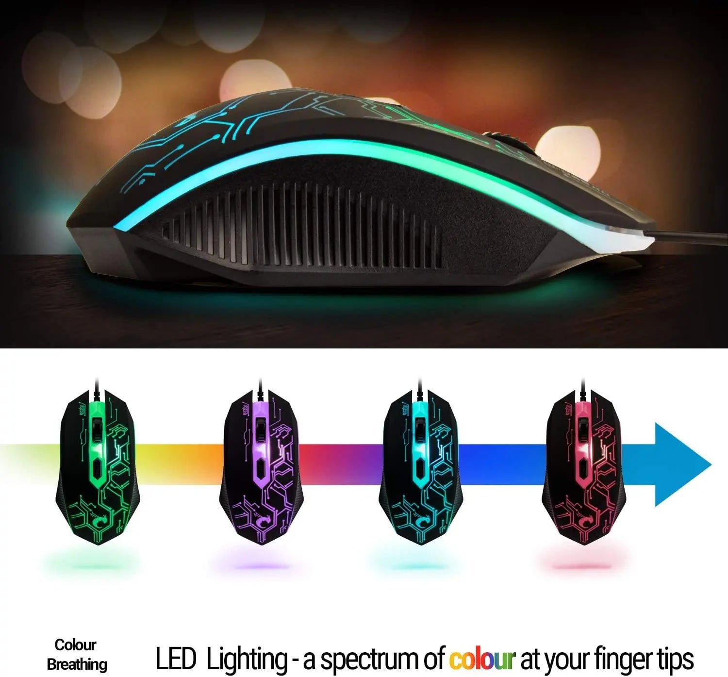 Gaming Keyboard and Mouse and Mouse pad and Gaming Headset, Wired LED RGB Backlight Bundle for PC Gamers Users - 4 in 1 Gift Box Edition Hornet RX-250