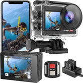 Hiicam Speed 20 Action Camera Dural Screen 4K 60FPS Underwater Camera Snorkeling 131FT, Waterproof Camera with EIS Stabilization, Wireless Remote, 5X Zoom, 170° Wide Angle (black-1)