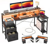 BEXEVUE L Shaped Gaming Desk, 100x70 cm Computer Desk with Storage Bag, Office Desk Small Writing Table with Large Reversible Storage Shelves, Workstation for Study Play Work Home Office, Black