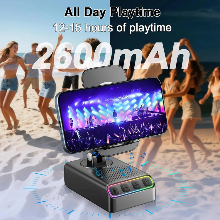 Phone Stand with Bluetooth Speaker with Sensing Playback, Foldable Phone Charger Stand with Wireless Speaker, Birthday Gifts for Men,Gadgets for Men, Sensing and Bluetooth Mode