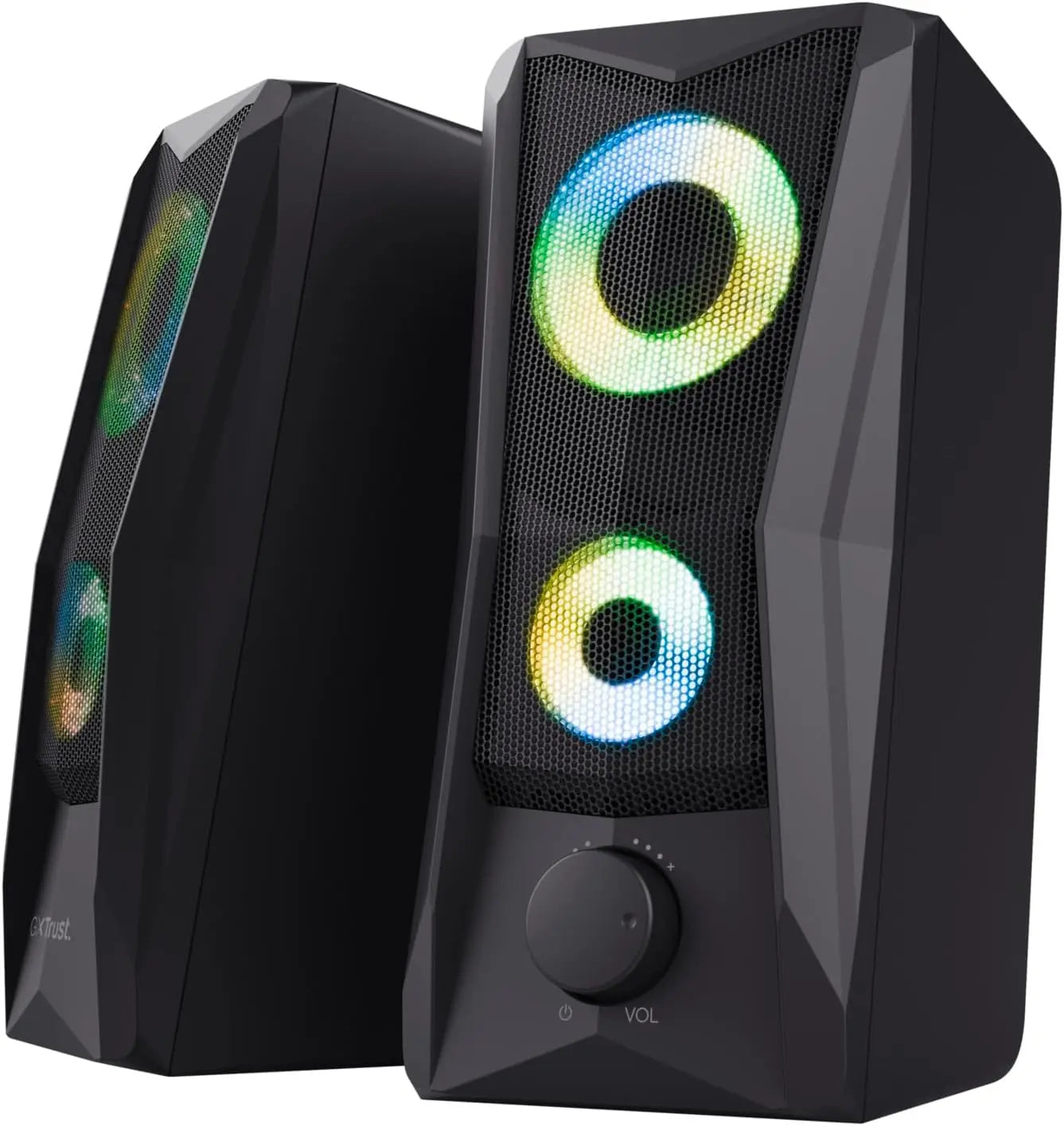 Trust Gaming GXT 606B Javv PC Speakers 2.0 with RGB Lights, 12W (6W RMS), 3.5 mm Jack, Metal Grille, USB Powered Gamer Sound System, Compact Stereo Computer Speakers for Desktop/Laptop - Black