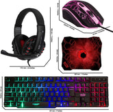 Gaming Keyboard and Mouse and Mouse pad and Gaming Headset, Wired LED RGB Backlight Bundle for PC Gamers Users - 4 in 1 Gift Box Edition Hornet RX-250