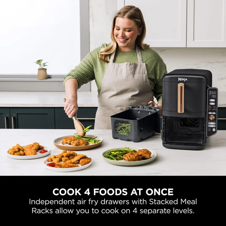 Ninja Double Stack XL Air Fryer, Vertical Dual Drawer Air Fryer with 4 cooking levels, 2 Drawers & 2 Racks, Space Saving Design, 9.5L Capacity, 6 Cooking Functions, 8 Portions, Copper Black SL400UKCP