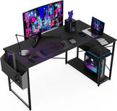 BEXEVUE L Shaped Gaming Desk, 100x70 cm Computer Desk with Storage Bag, Office Desk Small Writing Table with Large Reversible Storage Shelves, Workstation for Study Play Work Home Office, Black