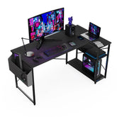 BEXEVUE L Shaped Gaming Desk, 100x70 cm Computer Desk with Storage Bag, Office Desk Small Writing Table with Large Reversible Storage Shelves, Workstation for Study Play Work Home Office, Black