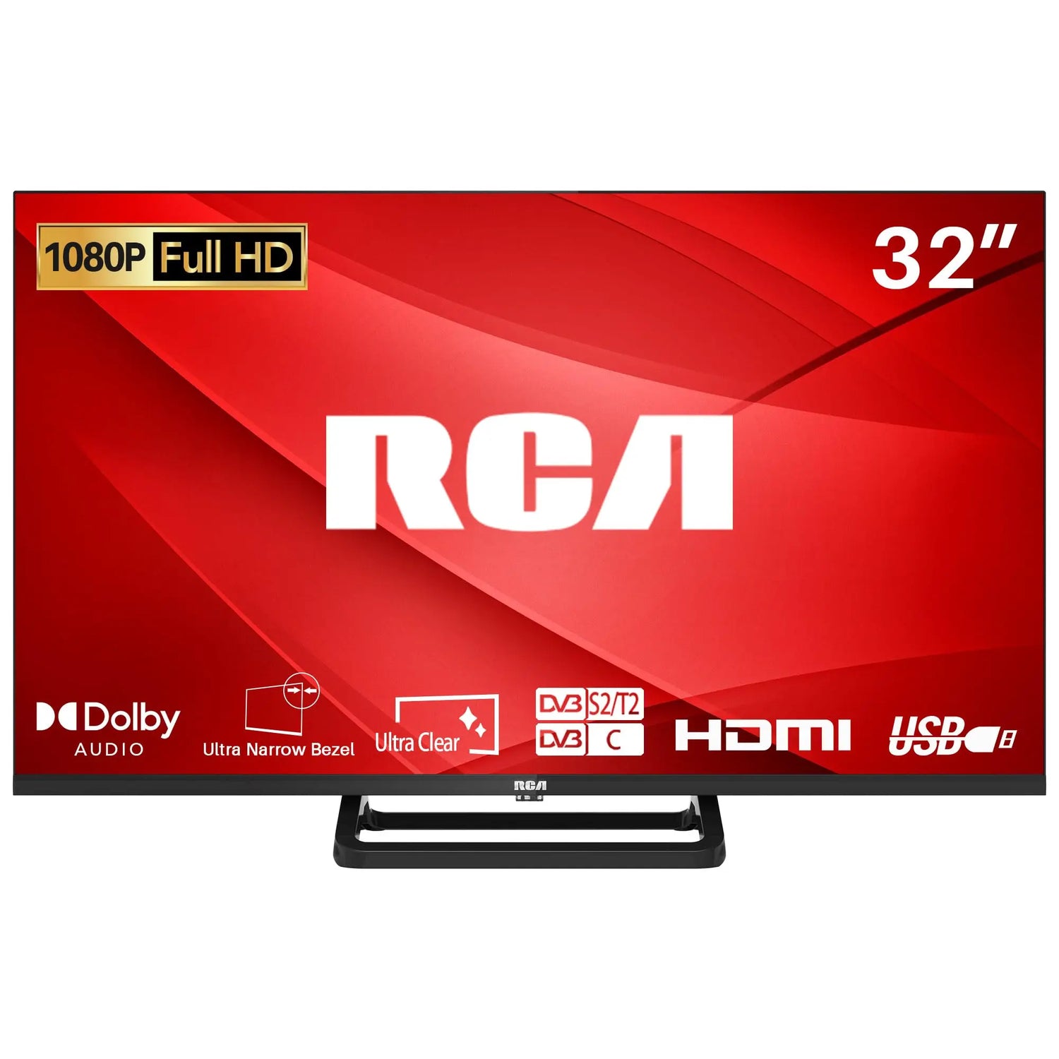 RCA 32 Inch 720P TV, Freeview HD Dolby Digital Audio DVB T2/S2 HD LED Backlighting Display Television, HDMI USB Earphone Output Media Player Monitor PS5 Xbox, Small Screen for Bedroom Kitchen Black