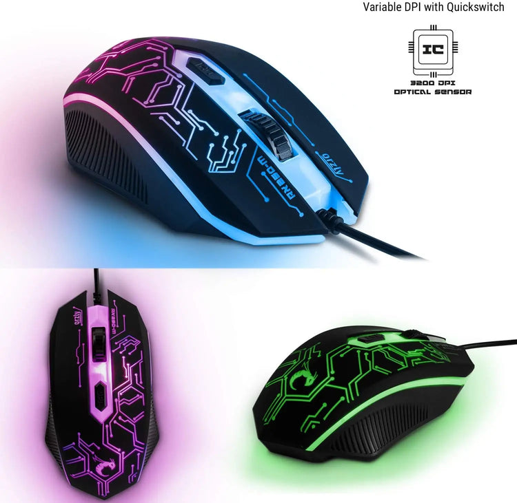 Gaming Keyboard and Mouse and Mouse pad and Gaming Headset, Wired LED RGB Backlight Bundle for PC Gamers Users - 4 in 1 Gift Box Edition Hornet RX-250