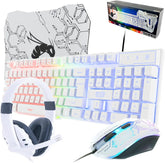 White Gaming Keyboard and Mouse and Gaming Headset & Mouse Pad, Wired LED RGB Backlight Bundle for PC Gamers Users - 4 in 1 White Edition Hornet RX-250