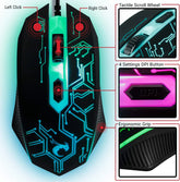 Gaming Keyboard and Mouse and Mouse pad and Gaming Headset, Wired LED RGB Backlight Bundle for PC Gamers Users - 4 in 1 Gift Box Edition Hornet RX-250