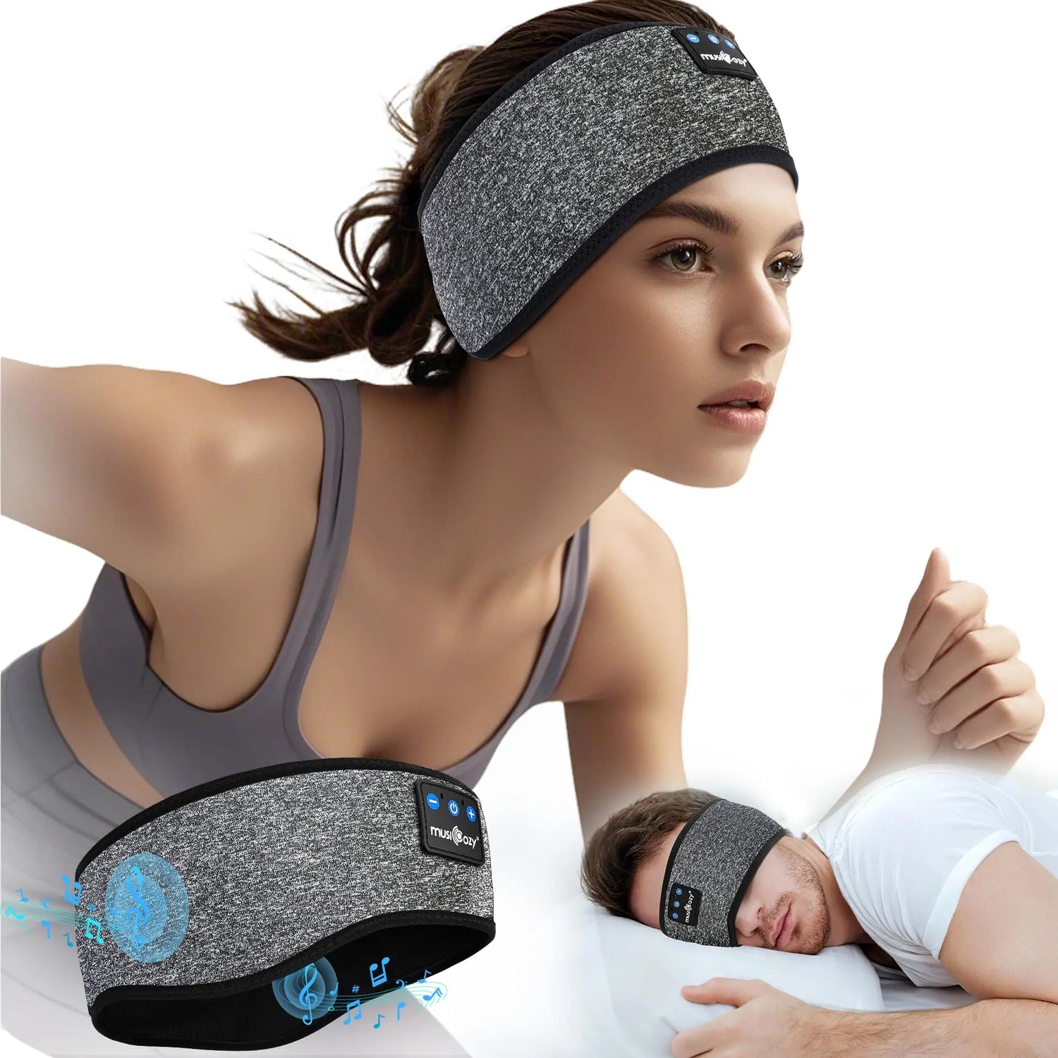 MUSICOZY Sleep Headphones,Ultra-Soft Wireless Headband Bluetooth for Side Sleepers, with 14H Playtime & Bluetooth 5.4, 4-in-1 Music Sleep Earphones for side sleeping