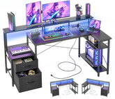 BEXEVUE L Shaped Gaming Desk, 100x70 cm Computer Desk with Storage Bag, Office Desk Small Writing Table with Large Reversible Storage Shelves, Workstation for Study Play Work Home Office, Black