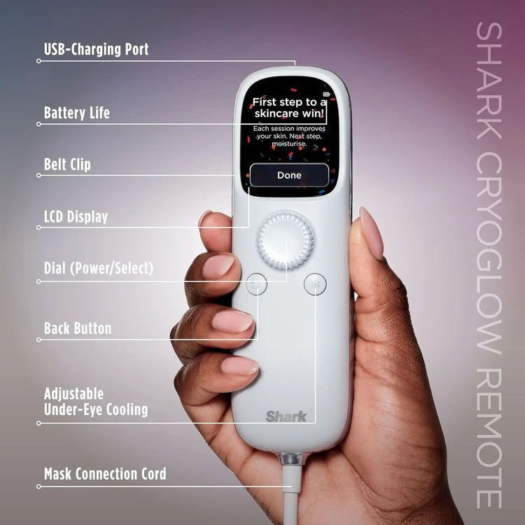 Shark CryoGlow LED Face Mask with Under-Eye Cooling, Anti-Ageing & Blemish Repair, Red & Blue LED, Infrared Light Therapy, USB-C, Remote Control, Storage Bag, Adjustable Straps