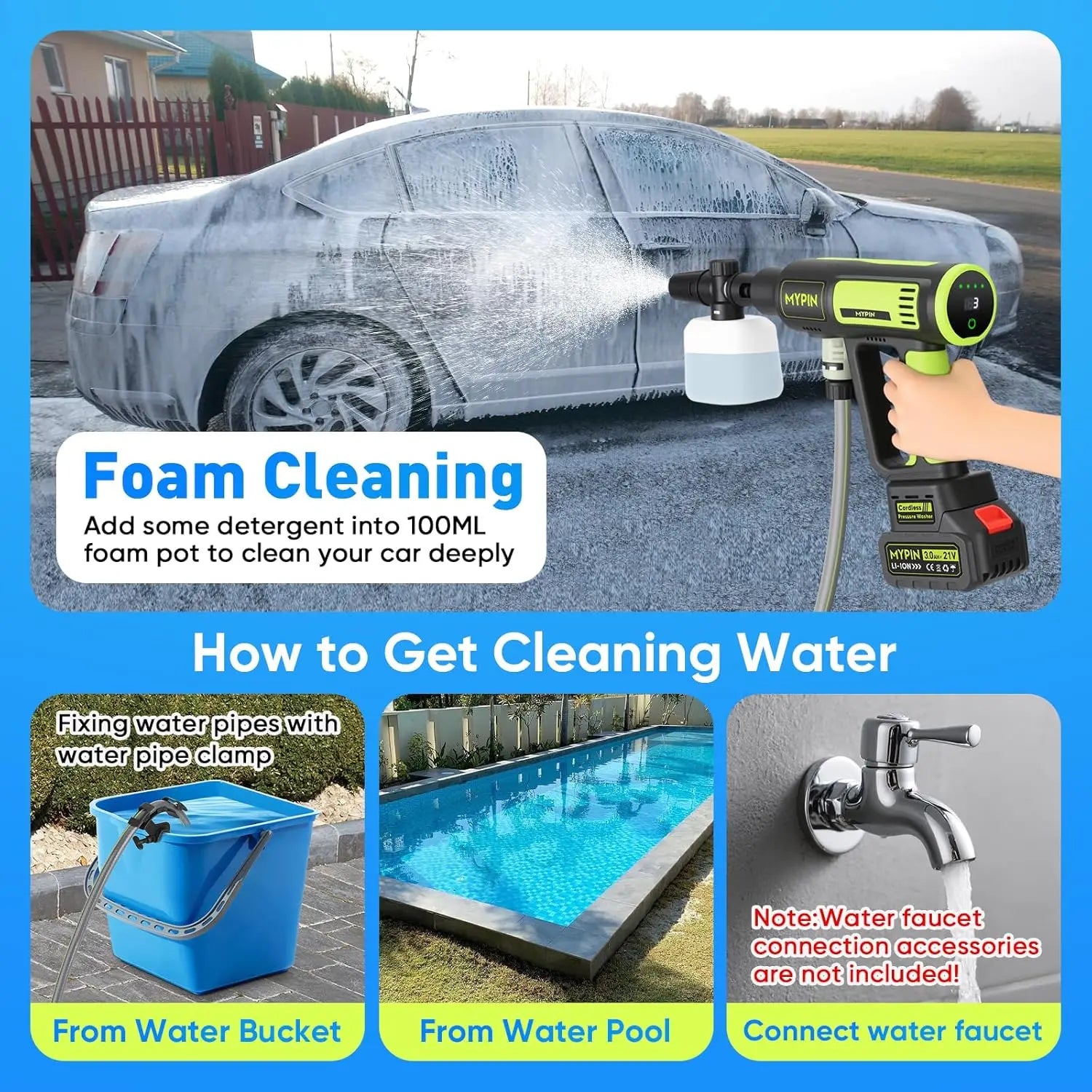 Upgraded LCD Display Portable Cordless Pressure Washer