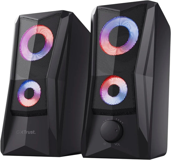 Trust Gaming GXT 606B Javv PC Speakers 2.0 with RGB Lights, 12W (6W RMS), 3.5 mm Jack, Metal Grille, USB Powered Gamer Sound System, Compact Stereo Computer Speakers for Desktop/Laptop - Black