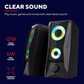 Trust Gaming GXT 606B Javv PC Speakers 2.0 with RGB Lights, 12W (6W RMS), 3.5 mm Jack, Metal Grille, USB Powered Gamer Sound System, Compact Stereo Computer Speakers for Desktop/Laptop - Black