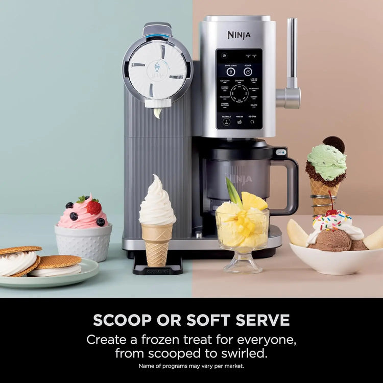 Ninja Swirl by CREAMi Soft Serve & Ice Cream Maker with 2x Tubs, 13 Functions, Makes Ice Cream, Soft Serve, Gelato, Sorbet, Milkshakes & More, Mix-In Option, Platinum Silver, NC701UK