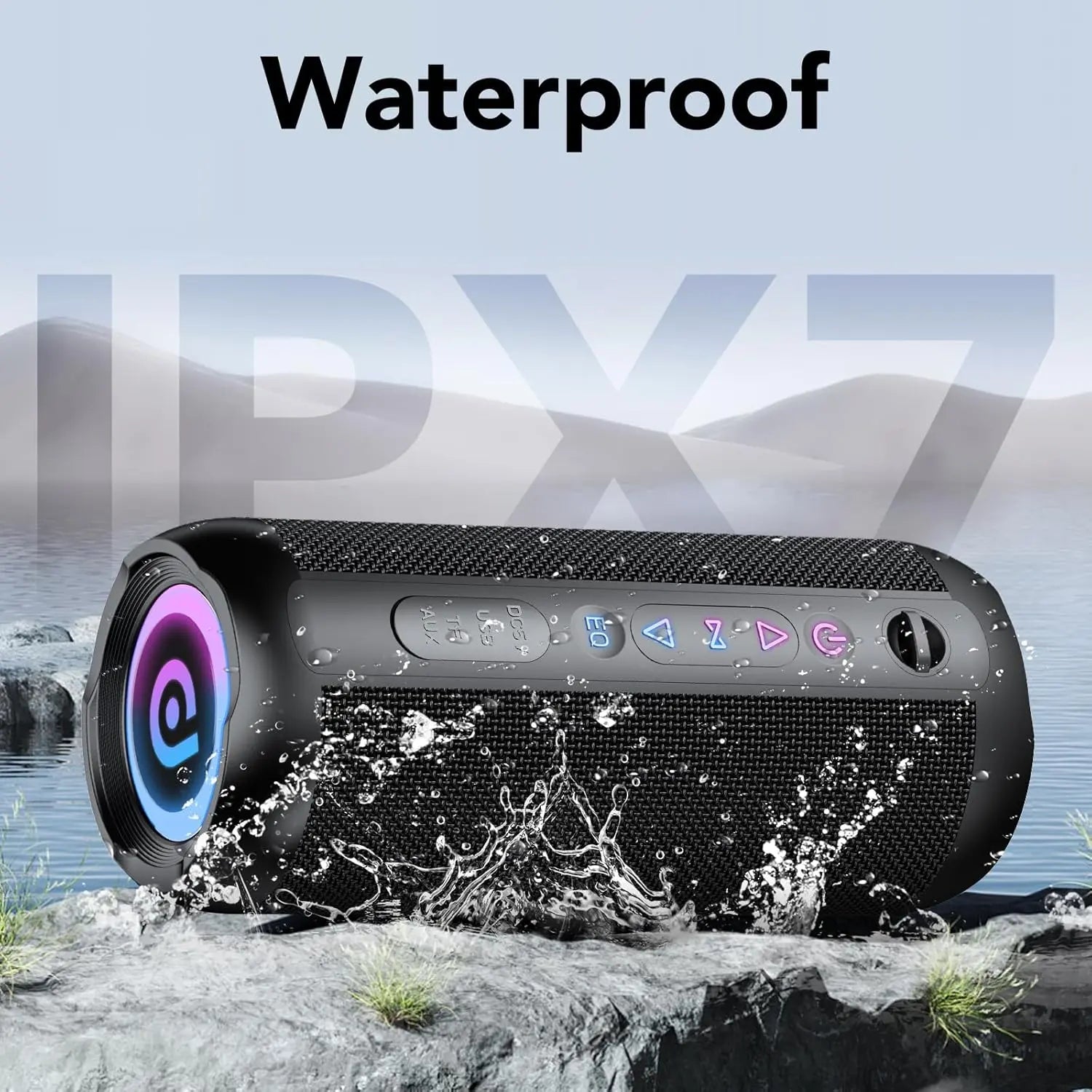 Portable Bluetooth Speaker with 30W Stereo Sound, 3 EQ Mode & 3 RGB lights, IPX7 Waterproof, 24H Playtime, TWS Wireless Pairing, Outdoor Speaker for Home, Outdoors and Hiking