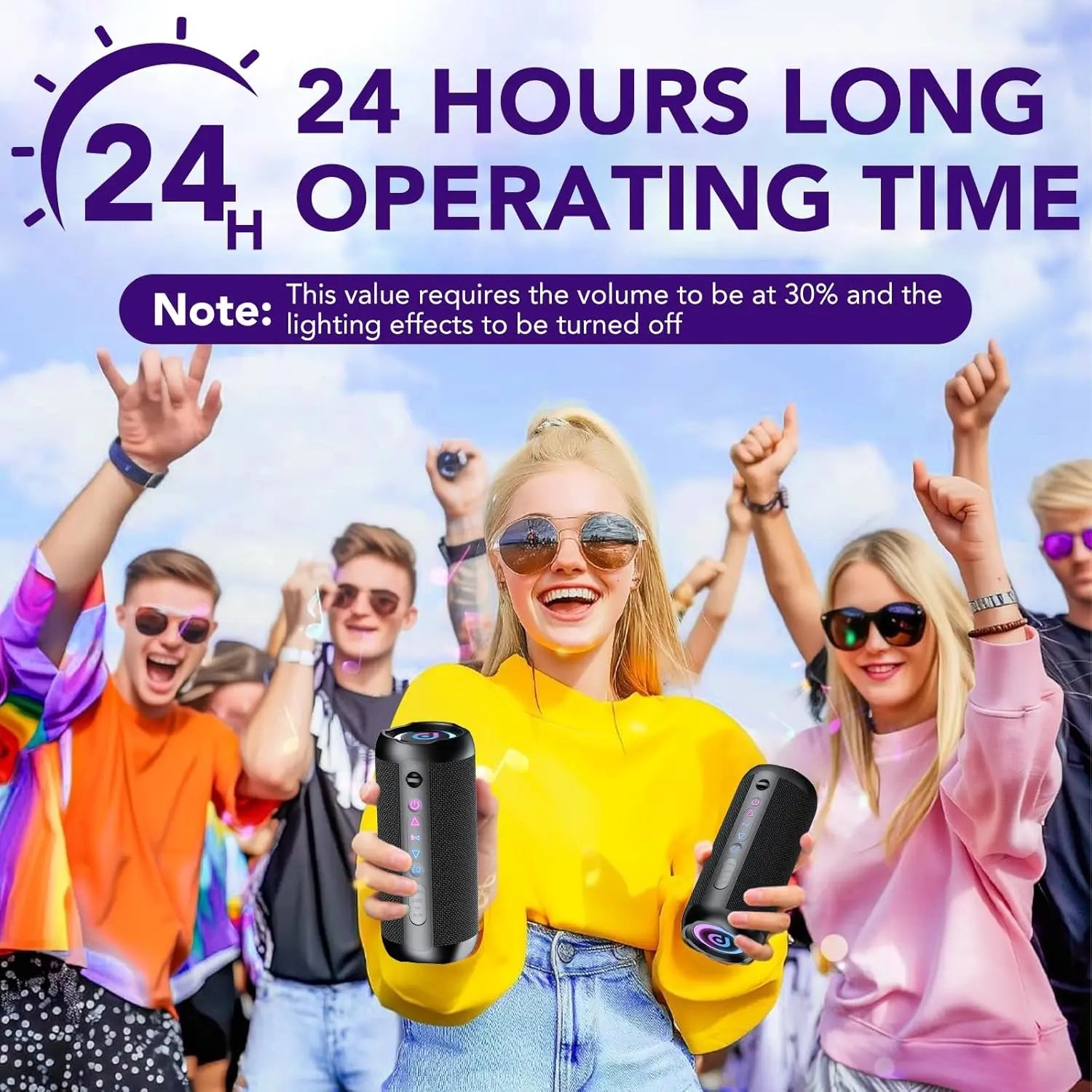 Portable Bluetooth Speaker with 30W Stereo Sound, 3 EQ Mode & 3 RGB lights, IPX7 Waterproof, 24H Playtime, TWS Wireless Pairing, Outdoor Speaker for Home, Outdoors and Hiking