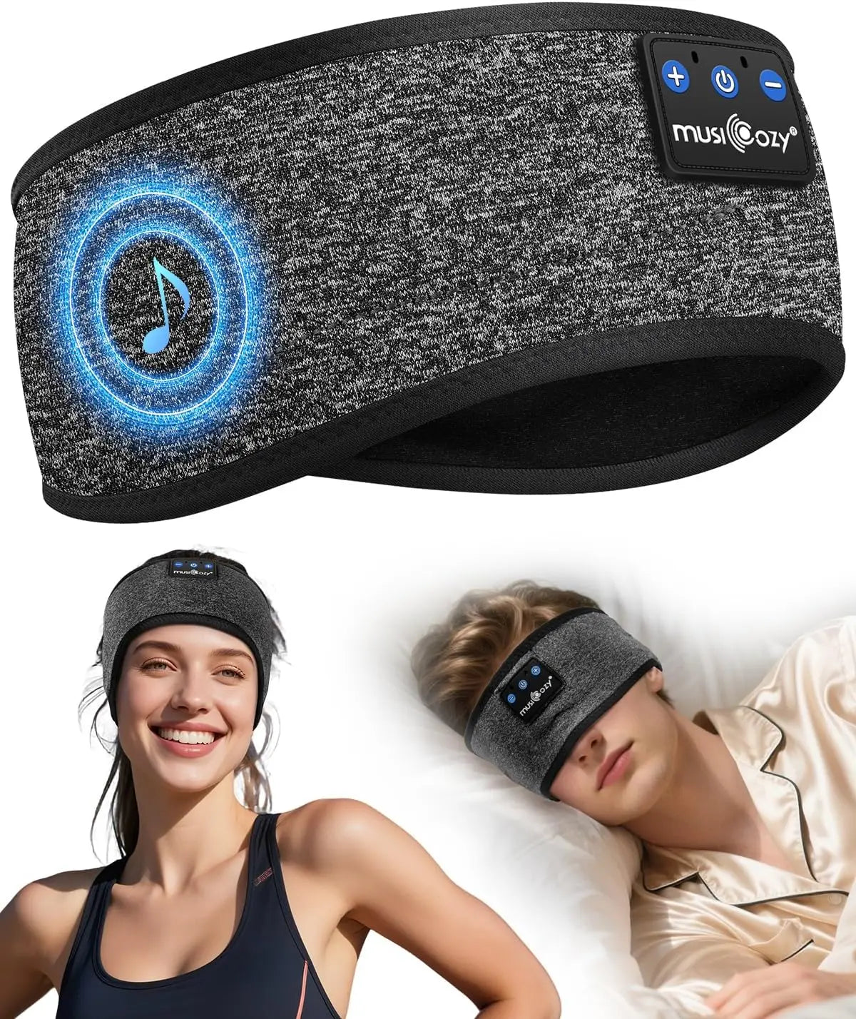 MUSICOZY Sleep Headphones, Comfortable Headband Headphones for Side Sleepers - Bluetooth 5.4 Wireless Headphone with Ultra Thin Speakers for Sleeping,Sport,Travel | Eye Mask Design for Deep Sleep