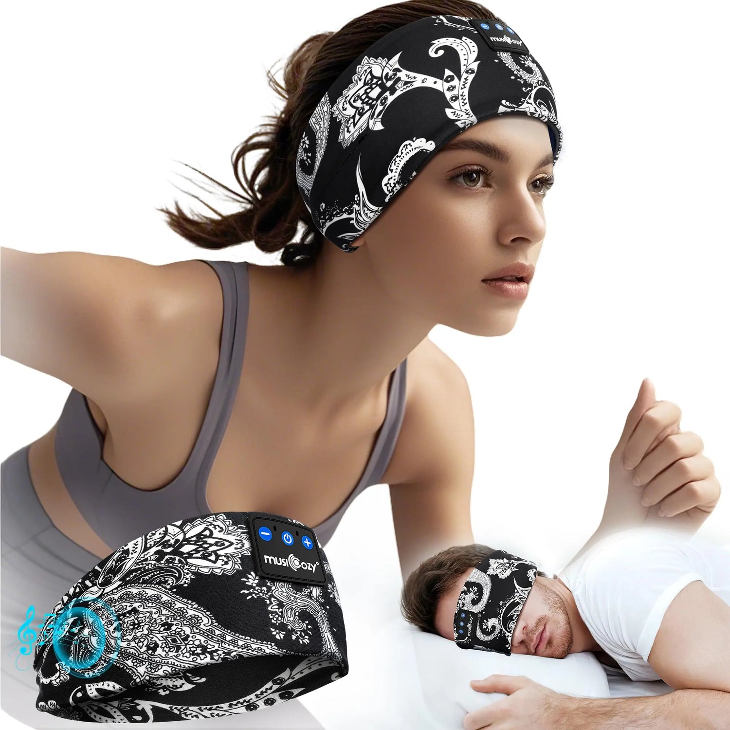 MUSICOZY Sleep Headphones,Ultra-Soft Wireless Headband Bluetooth for Side Sleepers, with 14H Playtime & Bluetooth 5.4, 4-in-1 Music Sleep Earphones for side sleeping