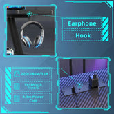 BEXEVUE L Shaped Gaming Desk with LED and Power Outlet, 100x70 cm RGB Computer Desk with Carbon Fiber Desktop Gaming PC Desk with Head Phone Hook for E-sport Gamer Table, Home Office desk, Black