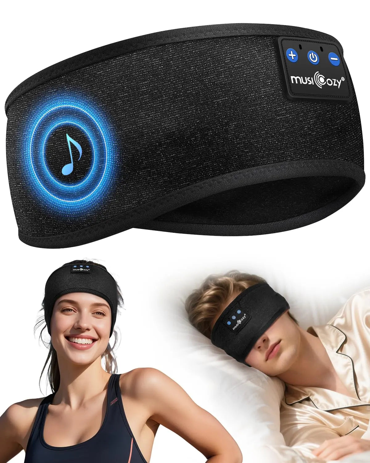 MUSICOZY Sleep Headphones, Comfortable Headband Headphones for Side Sleepers - Bluetooth 5.4 Wireless Headphone with Ultra Thin Speakers for Sleeping,Sport,Travel | Eye Mask Design for Deep Sleep