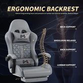 Gaming Chair with Footrest, Ergonomic Computer Chairs, Reclining High Back PU Leather Racing Gamer Chair with Headrest and Lumbar Support, Height Adjustable Video Game Chair for Adult, Gray