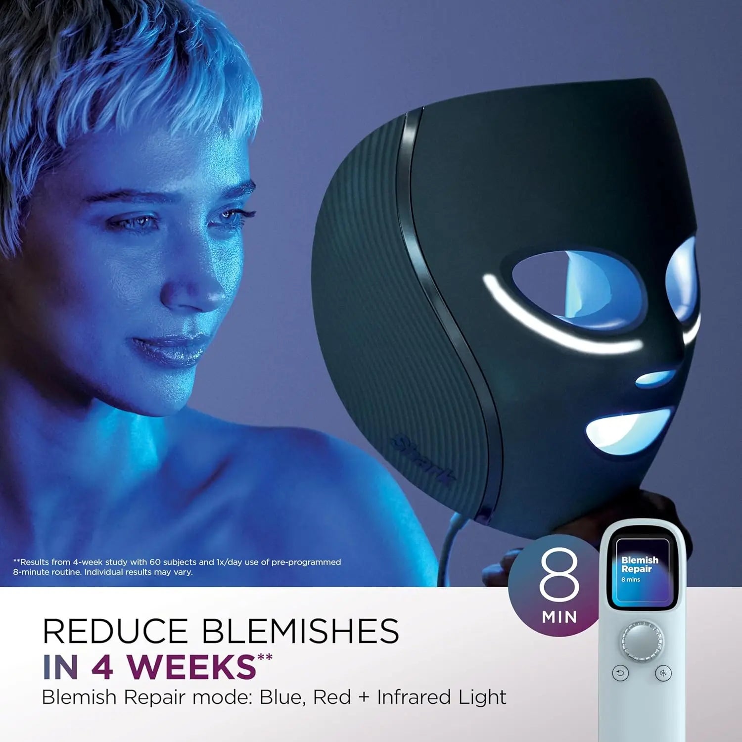 Shark CryoGlow LED Face Mask with Under-Eye Cooling, Anti-Ageing & Blemish Repair, Red & Blue LED, Infrared Light Therapy, USB-C, Remote Control, Storage Bag, Adjustable Straps