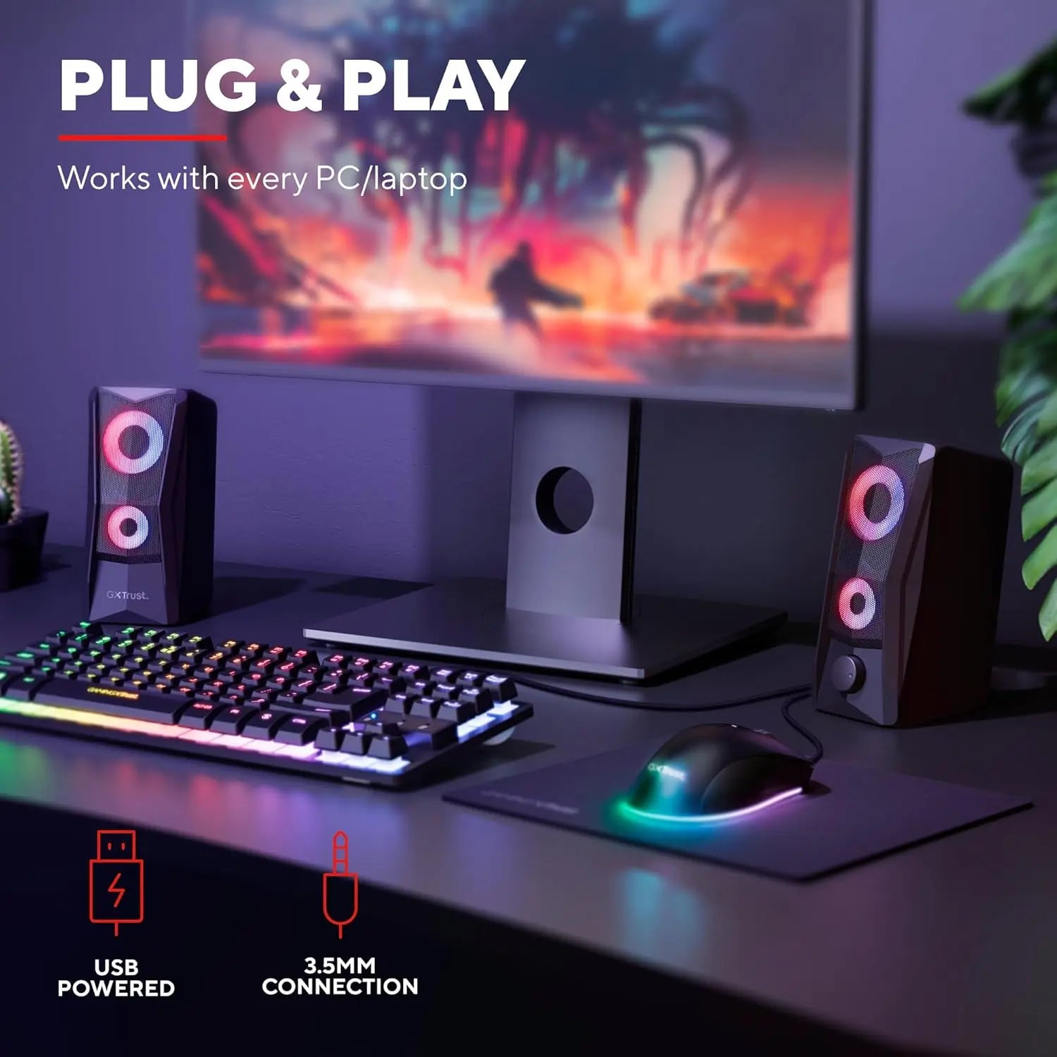 Trust Gaming GXT 606B Javv PC Speakers 2.0 with RGB Lights, 12W (6W RMS), 3.5 mm Jack, Metal Grille, USB Powered Gamer Sound System, Compact Stereo Computer Speakers for Desktop/Laptop - Black