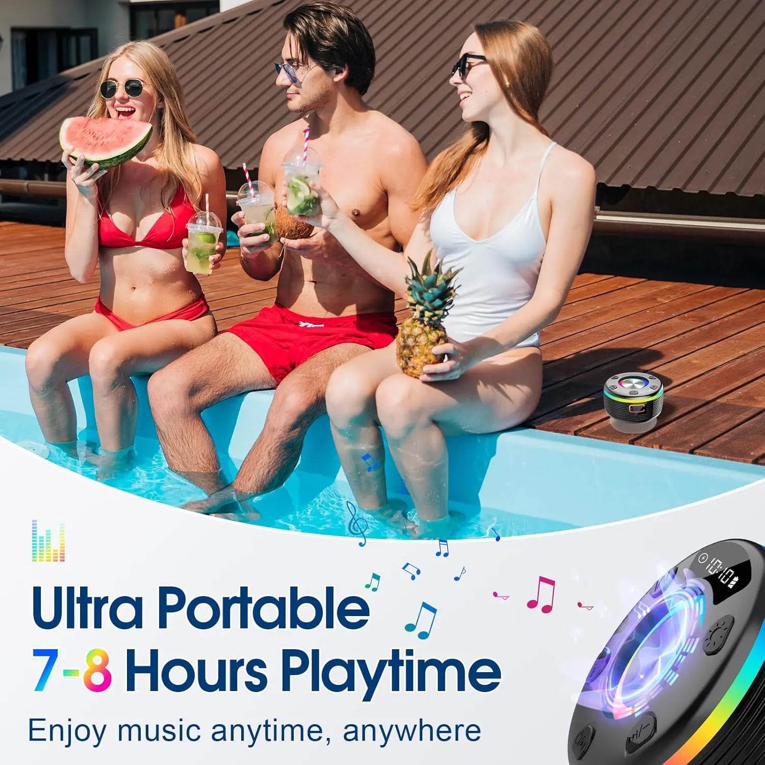 OYIB Bluetooth Shower Speaker, Portable Bluetooth Speaker with 360° Surround Sound, RGB Lights, Built-in Mic, IPX7 Waterproof Wireless Speaker with Suction Cup for Party/Outdoor/Bathroom/Travel Black