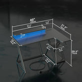 BEXEVUE L Shaped Gaming Desk with LED and Power Outlet, 100x70 cm RGB Computer Desk with Carbon Fiber Desktop Gaming PC Desk with Head Phone Hook for E-sport Gamer Table, Home Office desk, Black