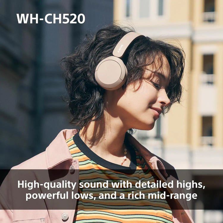 Sony WH-CH520 Wireless Bluetooth On-Ear Headphones, Lightweight Design, Up to 50hr Battery Life, Quick Charge, EQ, Clear Call Quality, iOS & Android - Black