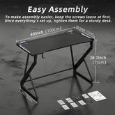 BEXEVUE Gaming Desk with LED Armor, 100x50 cm RGB Computer Desk with Carbon Fiber and Z Frame Design Gaming PC Desk with Head Phone Hook for E-sport Gamer Table, Easy Assemble Home Office desk, Black