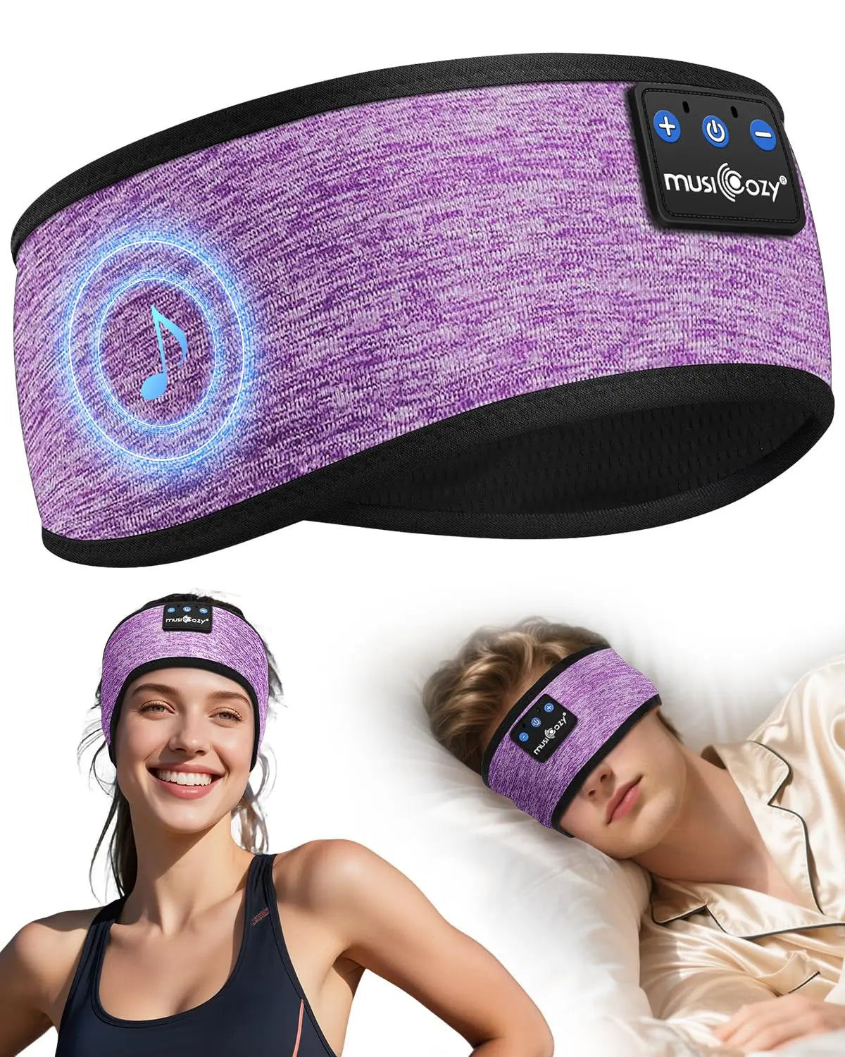 MUSICOZY Sleep Headphones, Comfortable Headband Headphones for Side Sleepers - Bluetooth 5.4 Wireless Headphone with Ultra Thin Speakers for Sleeping,Sport,Travel | Eye Mask Design for Deep Sleep