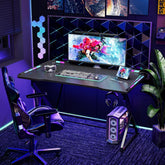 BEXEVUE Gaming Desk with LED Armor, 100x50 cm RGB Computer Desk with Carbon Fiber and Z Frame Design Gaming PC Desk with Head Phone Hook for E-sport Gamer Table, Easy Assemble Home Office desk, Black