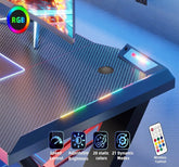 100 * 55 cm Gaming Desk with LED Lights, Gaming Table Thickened Z Shaped, Gamer Desk with Carbon Fiber Coated, Gaming PC Desk, Computer Desk Easy to Assemble, Carbon Fiber Black